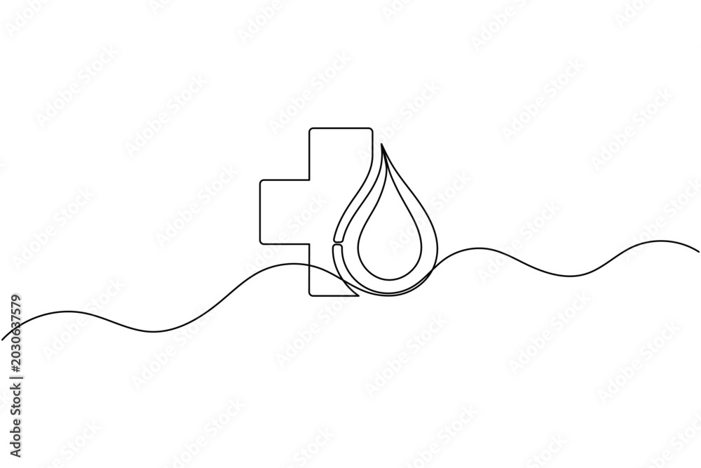Obraz premium Medical Cross Vector Illustration, One Line Art Healthcare Logo, Minimal Hospital Outline Icon