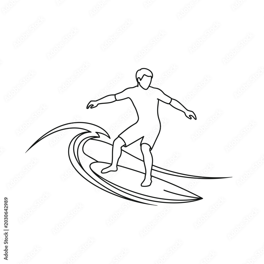 Fototapeta premium Young Man Surfing Wave Illustration for Sports and Recreation