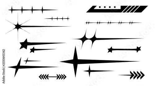 Streetwear, Y2K, and Futuristic Sparkle Elements Pack. Perfect for posters, apparel, branding, social media, and decorative graphic designs.