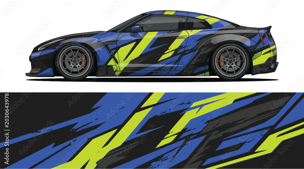 Obraz premium Car with blue and yellow stripes.