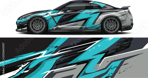 Car with blue and grey design.