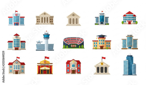 Collection of various buildings and structures