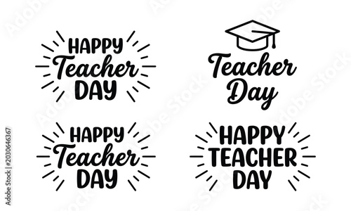 Happy teacher day typography collection black silhouette lettering designs for appreciation gifts