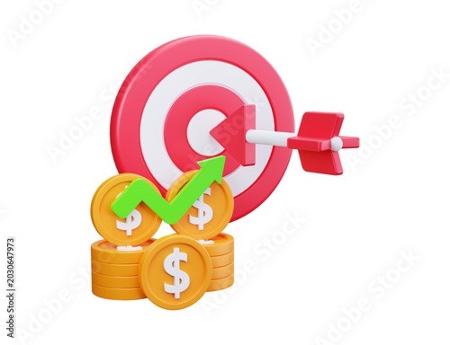 Business Dartboard Target with Arrow and Golden Coins Financial Goal Vector