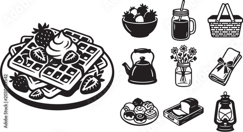 Breakfast Food and Drink Items Illustration Set