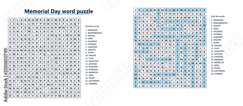 Photos Memorial Day word seek puzzle sheet with holiday themed vocabulary for education