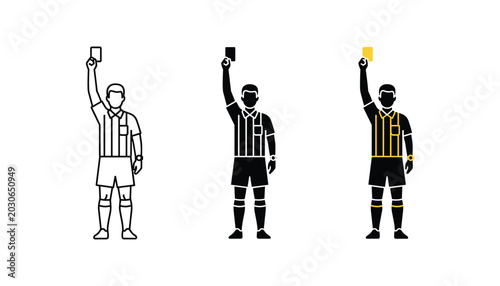Schilderij op canvas Soccer referee holding yellow card penalty icon set featuring linear black and s