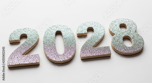 3d glittery numbers 2028 isolated on white background