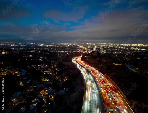The 405 After Sunset  Time-lapse Aerial View