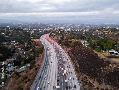 The 405 Approaching Sunset Time-lapse Aerial View