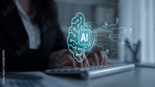 Foto Artificial intelligence using AI neural processing and circuit to transform AI data into actionable output by smart automated AI reasoning science