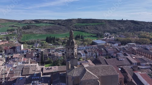 4K 60P Cinematic Drone Circle Around Saint James Church in Puente la Reina Navarra
