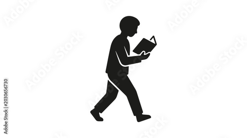 Person silhouette walking while reading a book highlights the pursuit of knowledge, education, and intellectual growth.