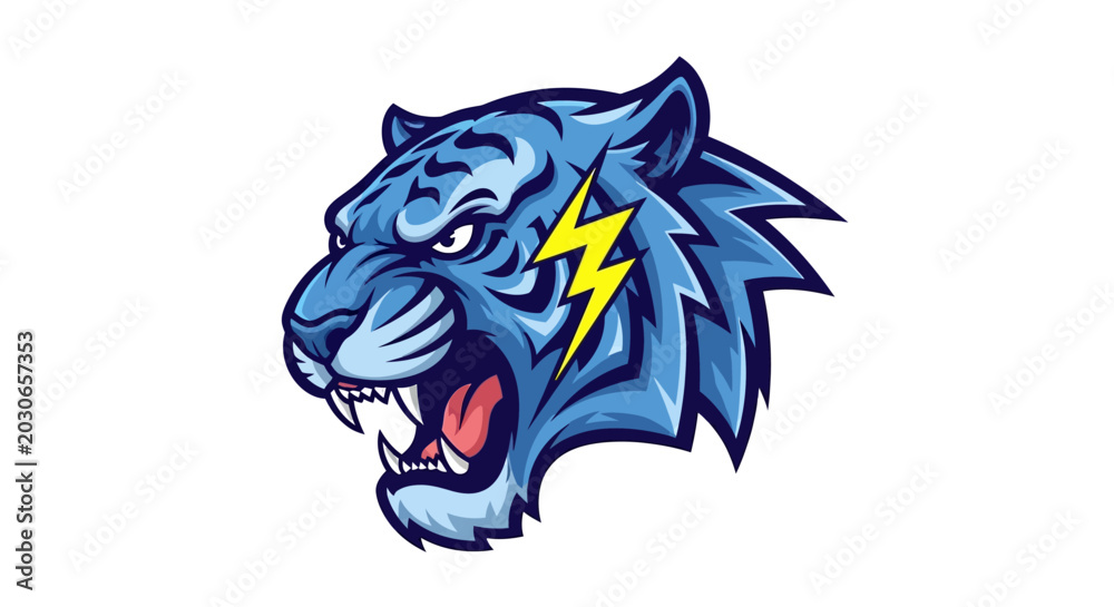 Obraz premium Cartoon tiger head with lightning bolt mascot graphic illustration