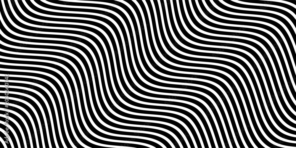 Fototapeta premium Bold wavy gray stripes moving rhythmically across black background