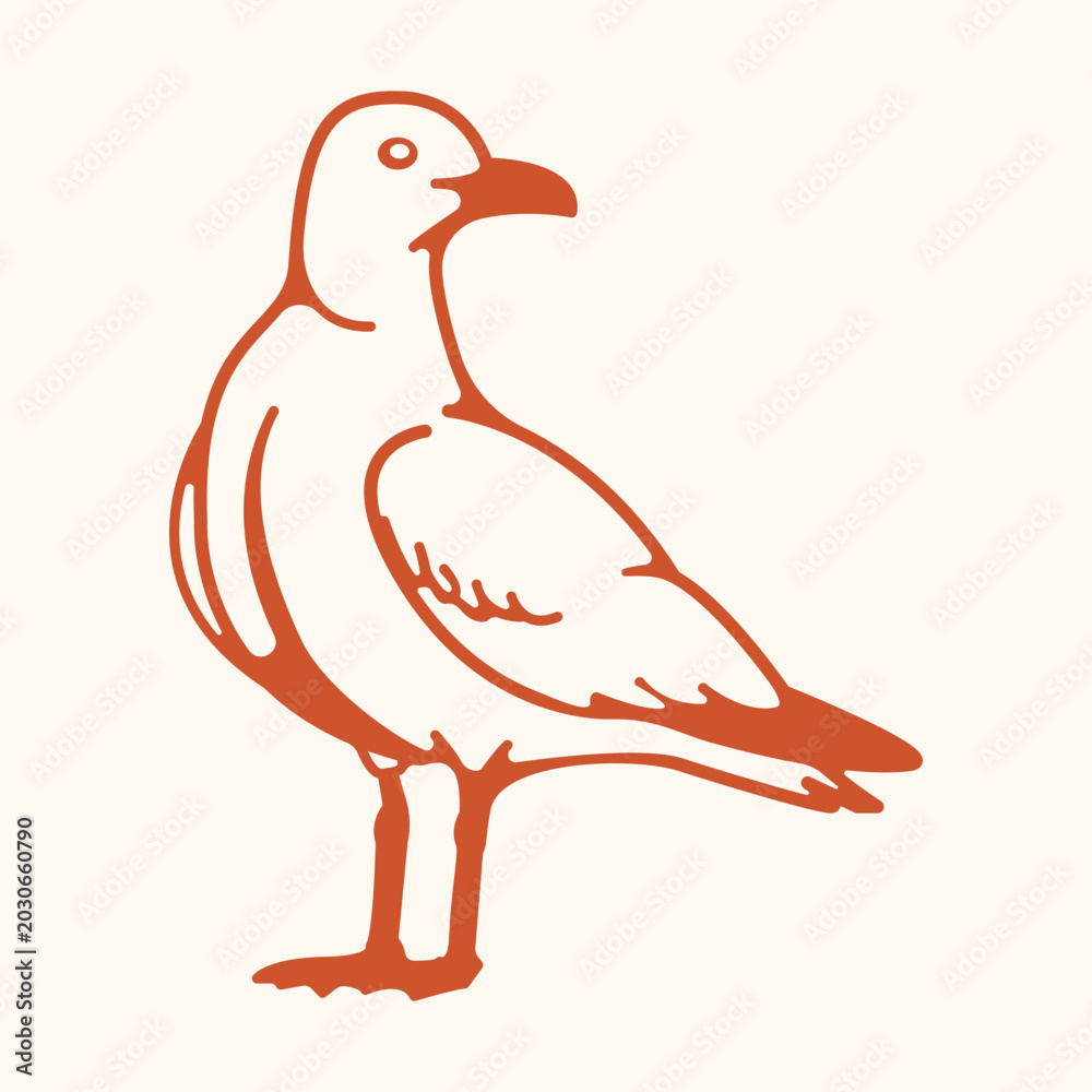 Obraz premium Minimalist seagull line art illustration, coastal bird outline icon for packaging, branding and marine decor design
