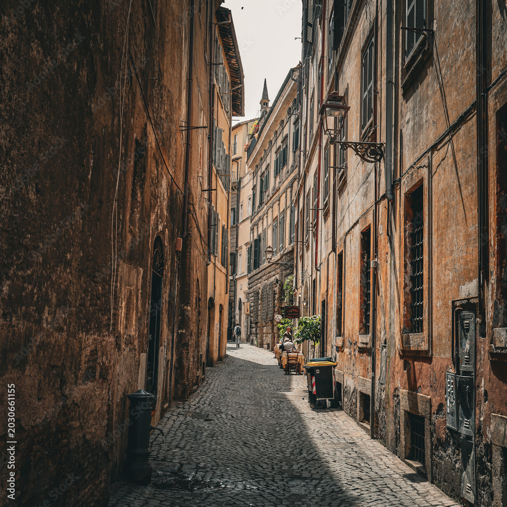 Obraz premium Narrow Cobblestone Street in Historic Rome