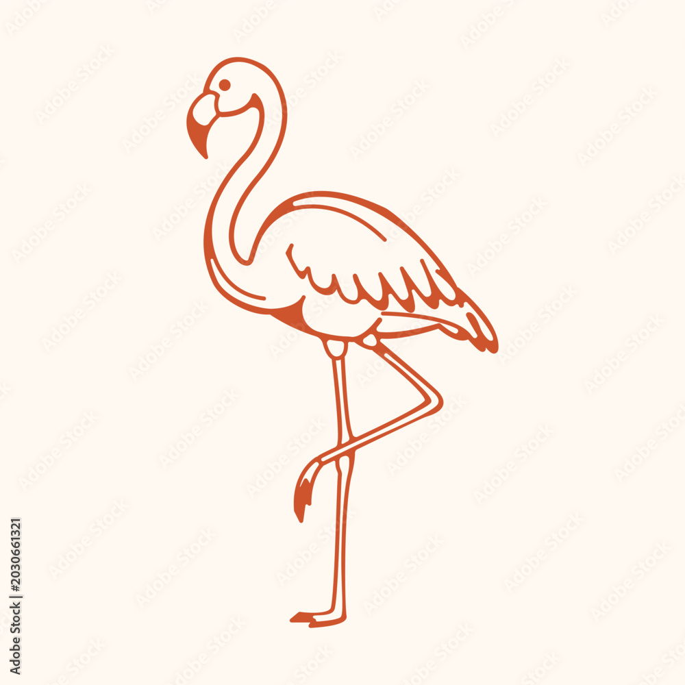 Obraz premium Minimalist flamingo line art illustration, tropical bird outline icon for packaging, branding and summer decor design