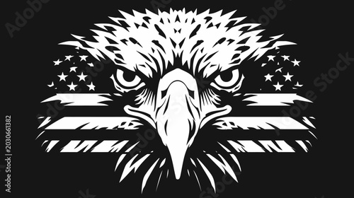 Bold eagle illustration with united states flag elements against black background