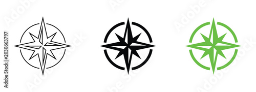 Foto Compass Rose Navigation Icon Collection in Outline Solid and Green Style for Dir