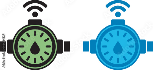 smart water meter monitoring icon, intelligent water usage control symbol for utility services, iot monitoring systems,