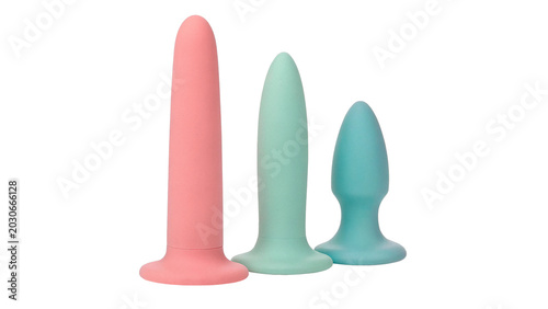 Foto Group of colorful silicone or plastic adult phallus toys for love and romantic i