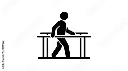 Photos Rehabilitation icon depicts a patient using parallel bars to regain mobility and strength during a medical recovery process
