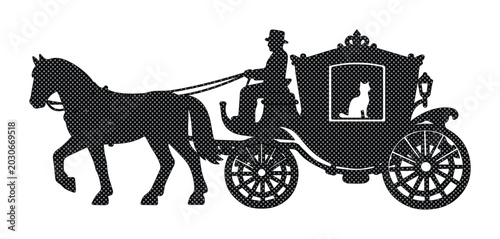 Photos Elegant horse-drawn carriage silhouette, vintage black royal coach with driver a