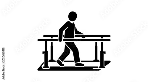 Foto Patient icon utilizing parallel bars depicts the process of physical therapy and rehabilitation for recovery
