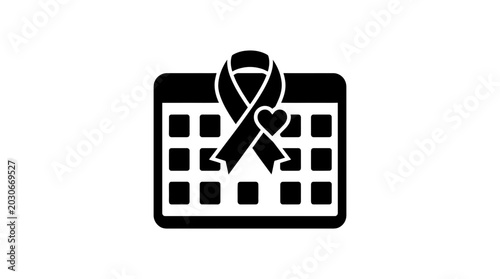 Schilderij op canvas Calendar featuring a heart-shaped awareness ribbon marks a significant date for health advocacy and medical support campaigns