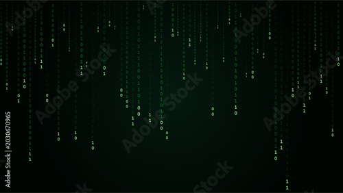 Bild auf Leinwand Cyberpunk Binary Code Falling Green Numbers Dark Background