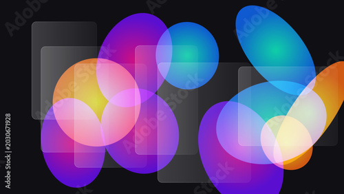 Фотография Glassmorphism Neon Colorful Orbs Dark Background Abstract