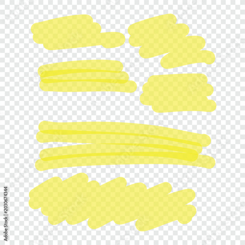 yellow highlighter strokes vector set