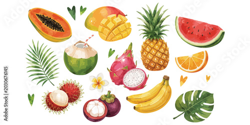 Photos Watercolor Tropical Fruits Clipart Set