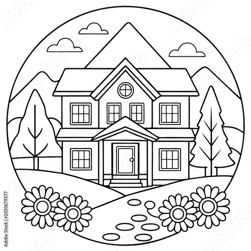 Full page coloring page nice scenery of a quiet  