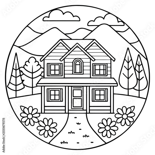 Full page coloring page nice scenery of a quiet  