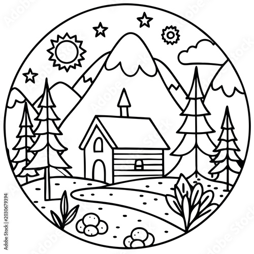 Full page coloring page nice scenery of a quiet  