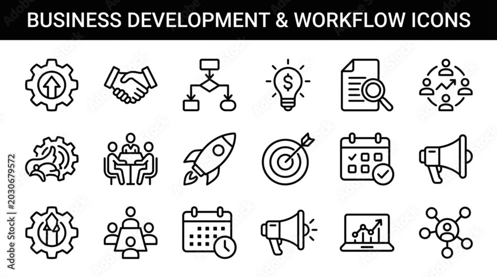 Fototapeta premium Business Development and Workflow Icons Collection.