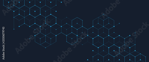 Tableau sur toile Vector digital science network geometric hexagonal dots and lines elements medic