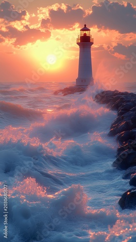 Ocean Seacoast Lighthouse Picturesque Tranquil Scenery