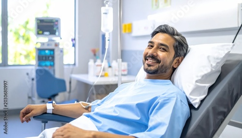 Man Donating Blood in Hospital Setting.