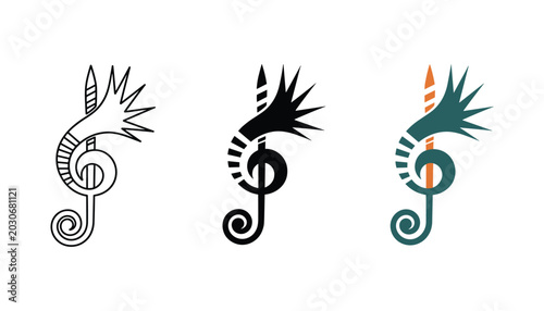 Foto Musical treble clef combined with a pencil icon set in three styles including li
