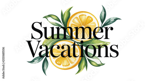Summer vacations concept with lemons and green leaves