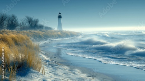 Ocean Seacoast Lighthouse Picturesque Tranquil Scenery