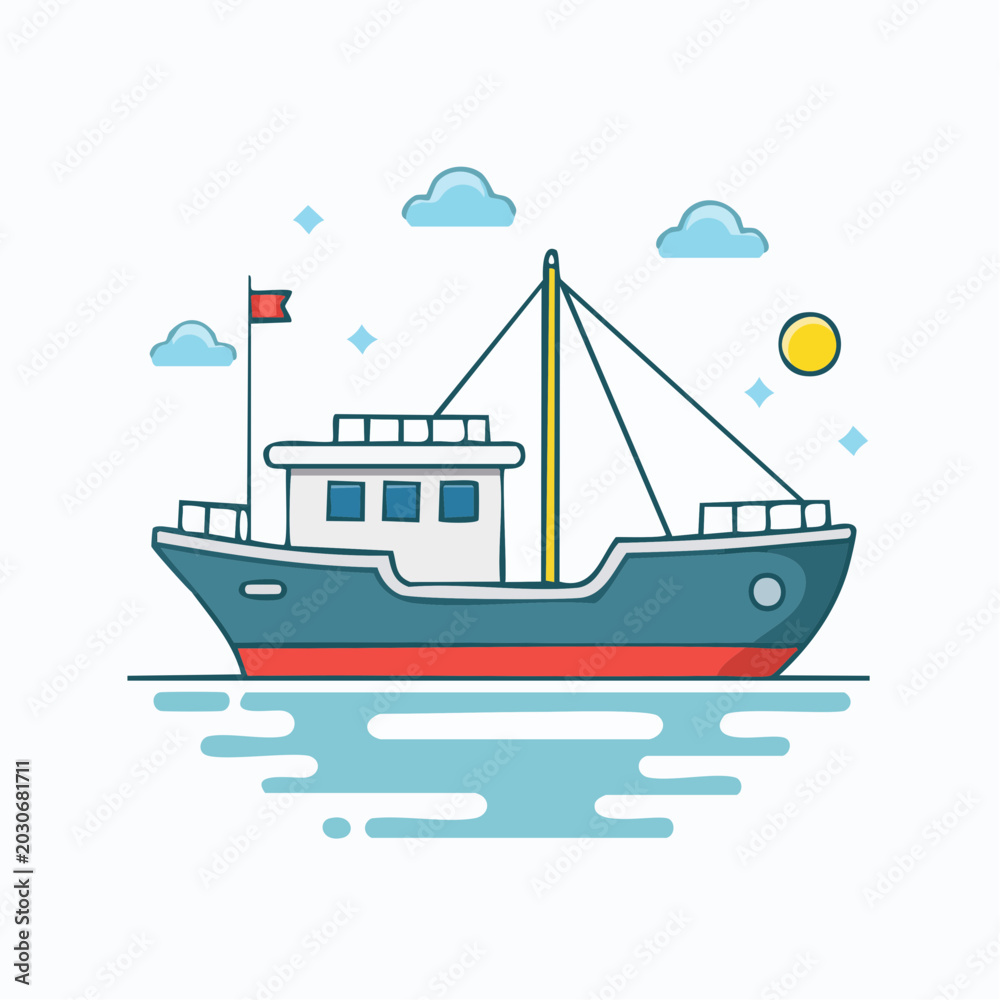 Obraz premium Stylized Illustration of a Fishing Boat on the Water