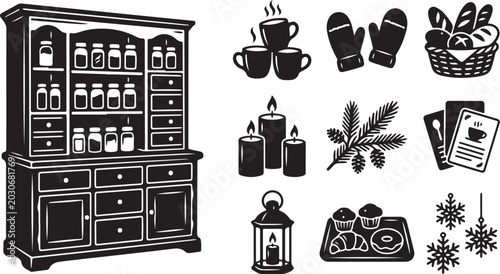 Cozy Winter Home Decor and Holiday Items Illustration