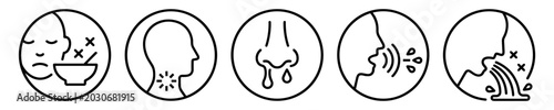 Fotografi Set of line icons representing common cold and flu symptoms including fever, sor
