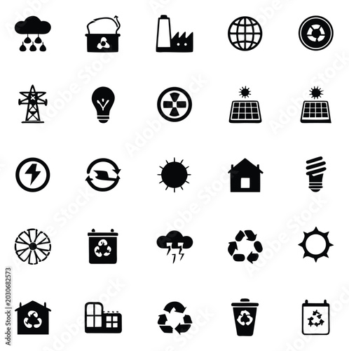Renewable Energy ESG Outline Icons for Sustainable Business on white background
