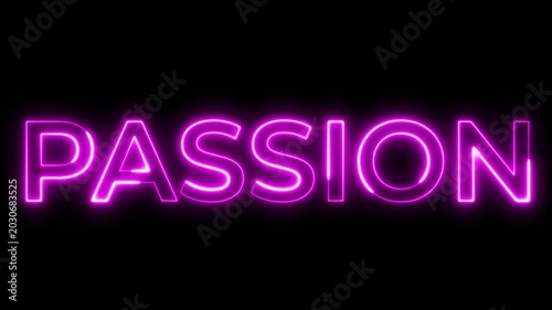 Pink Neon Passion Text Glowing on Black Background Video