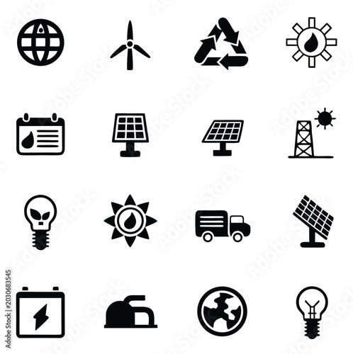 Green Technology and ESG Outline Icons for Web Design  isolated on white background